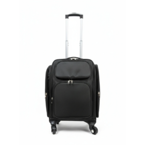 black makeup trolley bag with wheels and telescopic handle professional cosmetic case