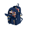 blue backpack with multiple compartments and organized storage pockets