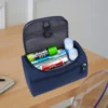 blue travel toiletry bag with compartments makeup organizer cosmetic storage pouch