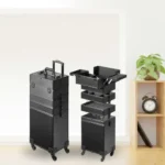 5 in 1 makeup vanity trolley open and closed view cosmetic storage case with compartments