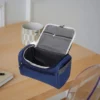 blue toiletry bag empty interior with compartments travel makeup organizer pouch