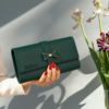 green clutch wallet for women stylish party handbag with bow design