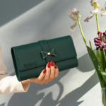 green clutch wallet for women stylish party handbag with bow design