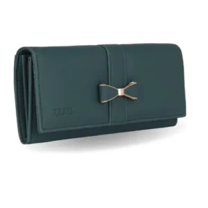 green clutch wallet with bow design stylish women purse compact handbag
