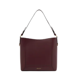 dark brown tote bag with structured design and shoulder handle