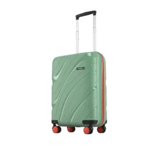 lightweight 56 cm green hard shell trolley suitcase with wheels for travel