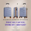 👉 travel suitcase size details with storage capacity showing shirts trousers coat footwear and toiletry bag