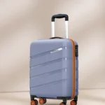 cabin size trolley bag with 360 wheels hard shell travel suitcase blue grey