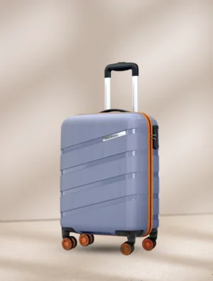 cabin size trolley bag with 360 wheels hard shell travel suitcase blue grey