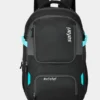 Black Safari backpack with multiple zipper compartments, padded straps, and stylish blue accents for college, office, and travel use