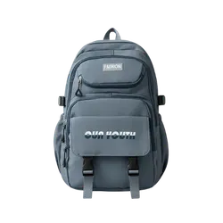 Grey backpack with multiple compartments and adjustable straps for daily use