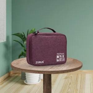 Portable tech pouch organizer bag for cables, chargers and electronic accessories
