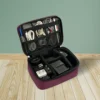 Open tech organizer pouch with compartments for cables, chargers and gadgets