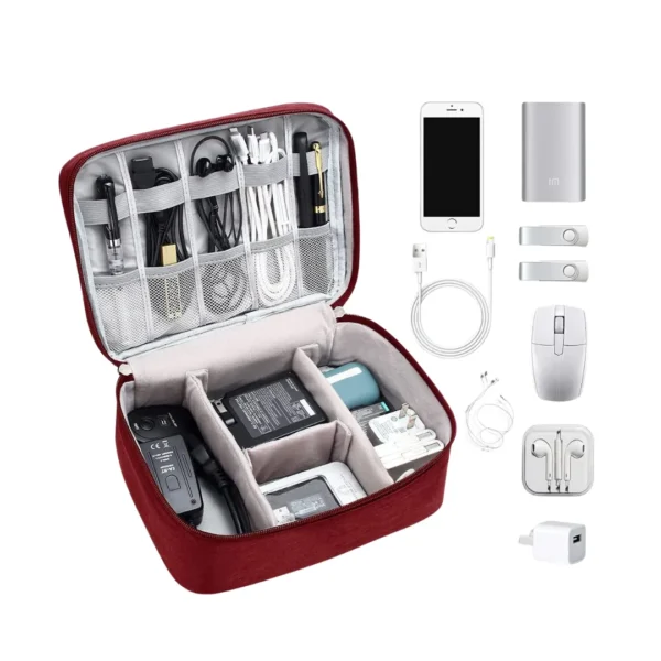 Electronic organizer pouch with compartments for cables, charger, mouse and accessories