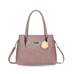 Pink quilted handbag with top handles and shoulder strap for women