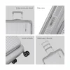 Travel trolley suitcase features showing TSA lock, dual wheels, polycarbonate shell, and telescopic handle