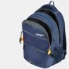Blue Safari backpack with two large compartments, multiple zipper pockets, padded shoulder straps, and side bottle holder for college, office, school, and travel