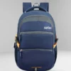 Front view of blue Safari backpack with spacious compartments, dual zipper pockets, padded straps, and side mesh holders for school, college, office, and travel