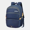Blue Safari backpack with multiple zipper compartments, padded shoulder straps, and side bottle holder for college, office, school, and travel use