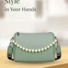 Stylish mint green pearl sling bag for women with adjustable strap and elegant design
