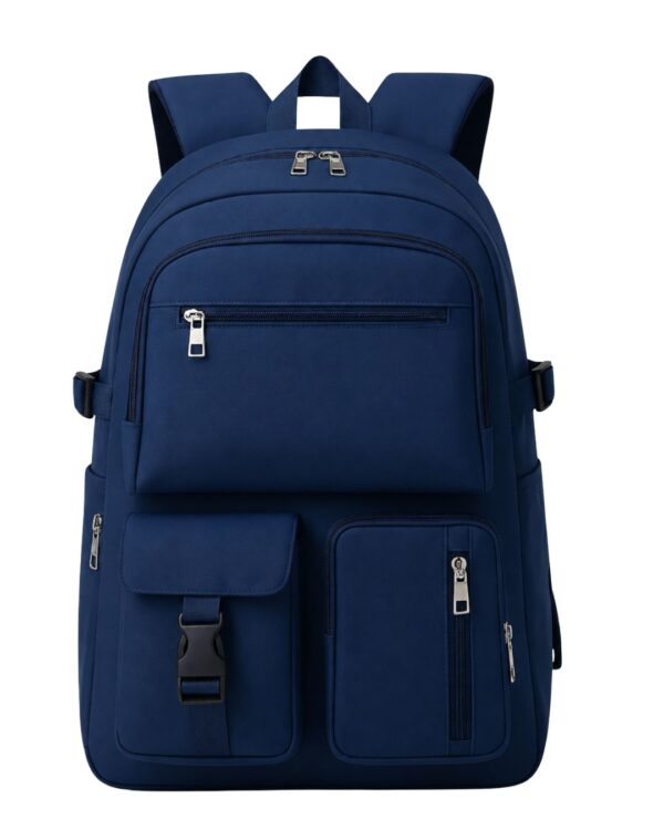 Navy Blue Multi-Pocket Laptop Backpack | Water-Resistant Travel & College Bag